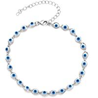 Los mejores  - Pulsera tobillera azul de ojo malvado para niñas y mujeres- chapado en oro de 14 quilates con ojo turco Mati pulsera…